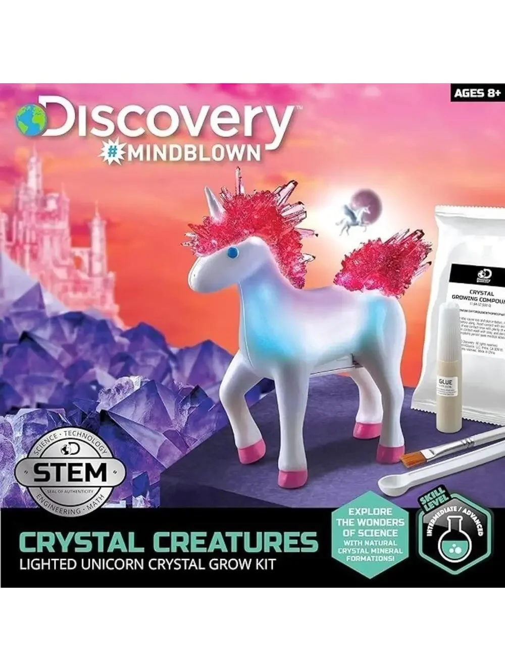 Discovery Crystal Creatures Light-Up Unicorn STEM Crystal Growing Kit, New